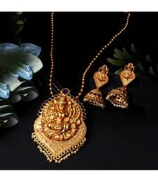 Antique Matte Gold Finish Blue Stone Studded Temple Jewellery set