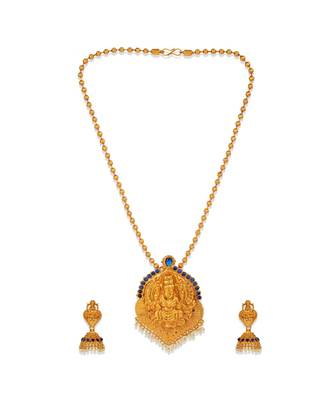 Antique Matte Gold Finish Blue Stone Studded Temple Jewellery set 2