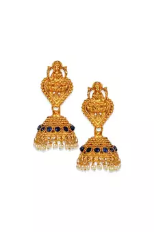 Antique Matte Gold Finish Blue Stone Studded Temple Jewellery set