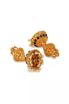 Antique Matte Gold Finish Blue Stone Studded Temple Jewellery set