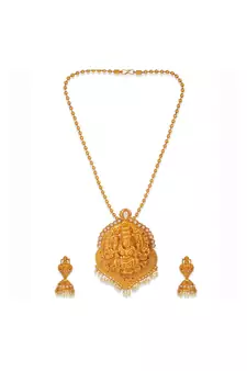 Antique Matte Gold Finish White Stone Studded Temple Jewellery set