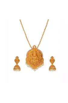 Antique Matte Gold Finish White Stone Studded Temple Jewellery set