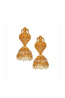 Antique Matte Gold Finish White Stone Studded Temple Jewellery set