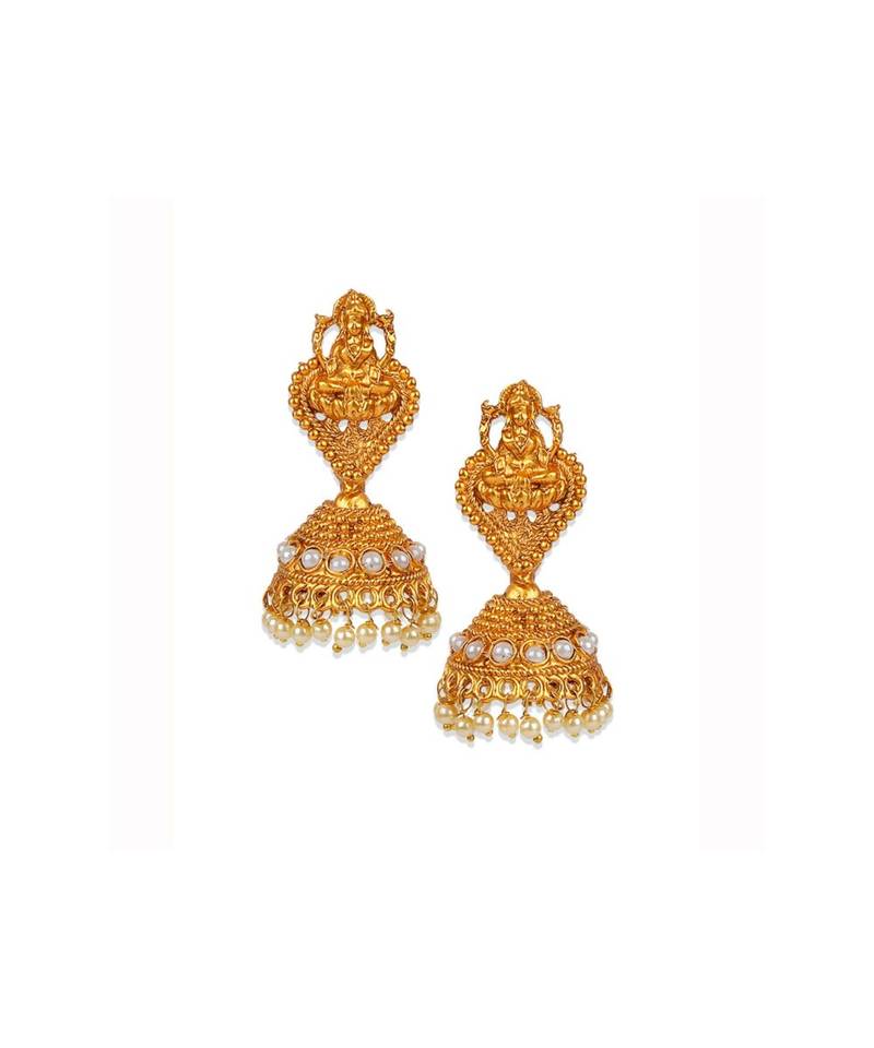 Antique Matte Gold Finish White Stone Studded Temple Jewellery set