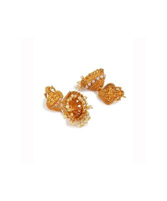 Antique Matte Gold Finish White Stone Studded Temple Jewellery set 5