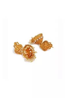 Antique Matte Gold Finish White Stone Studded Temple Jewellery set