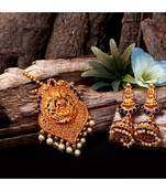 Antique Matte Gold Finish Goddess Laxmi Blue Stone Studded Temple Jewellery set