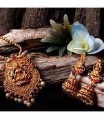 Antique Matte Gold Finish Green Stone Studded Temple Jewellery set