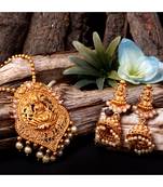 Antique Matte Gold Finish Goddess Laxmi White Stone Studded Temple Jewellery set