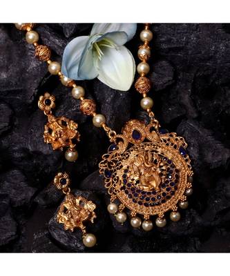 Gold Plated Maa Laxmi Stone Studded Necklace With Earrrings For Women And Girls 1