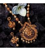 Gold Plated Maa Laxmi Stone Studded Necklace With Earrrings For Women And Girls