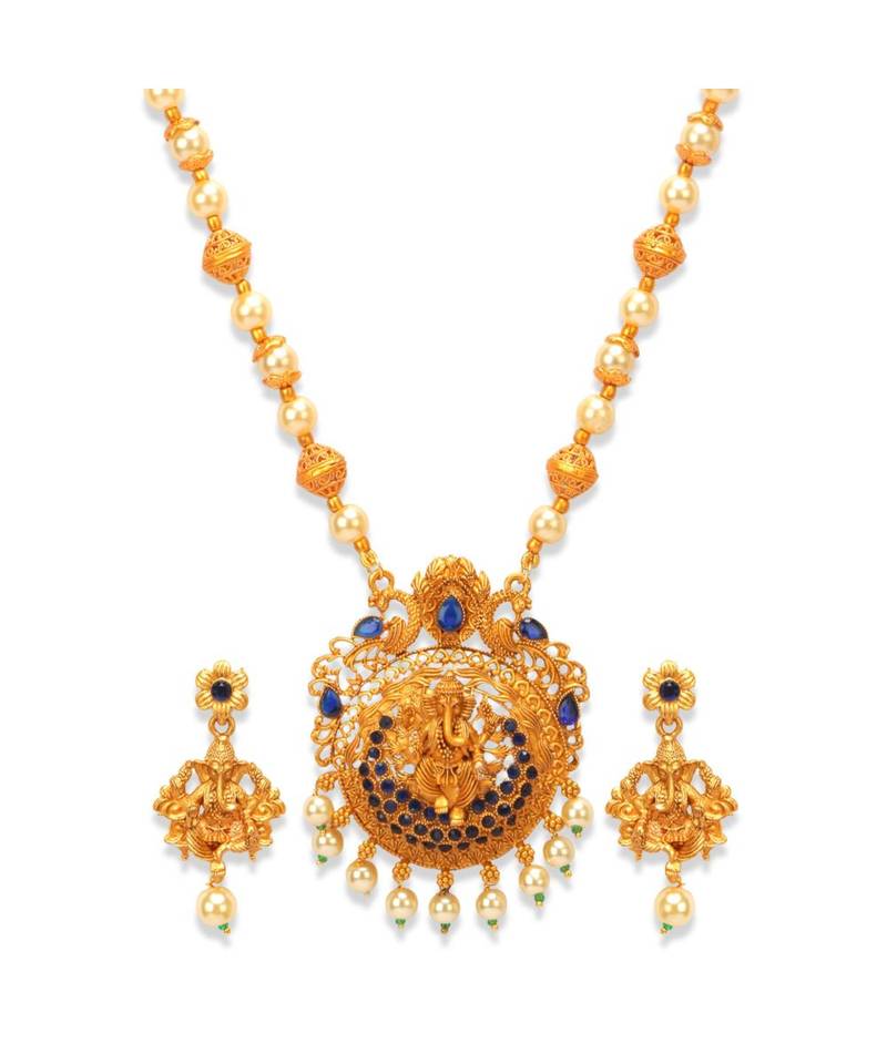 Gold Plated Maa Laxmi Stone Studded Necklace With Earrrings For Women And Girls