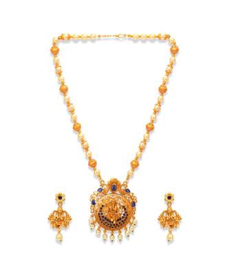 Gold Plated Maa Laxmi Stone Studded Necklace With Earrrings For Women And Girls 3