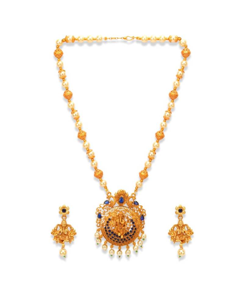 Gold Plated Maa Laxmi Stone Studded Necklace With Earrrings For Women And Girls