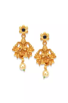 Gold Plated Maa Laxmi Stone Studded Necklace With Earrrings For Women And Girls