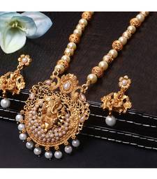 Gold Plated Maa Laxmi Stone Studded Necklace With Earrrings For Women And Girls