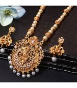 Gold Plated Maa Laxmi Stone Studded Necklace With Earrrings For Women And Girls