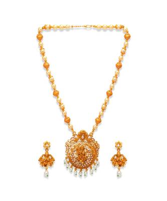 Gold Plated Maa Laxmi Stone Studded Necklace With Earrrings For Women And Girls 3