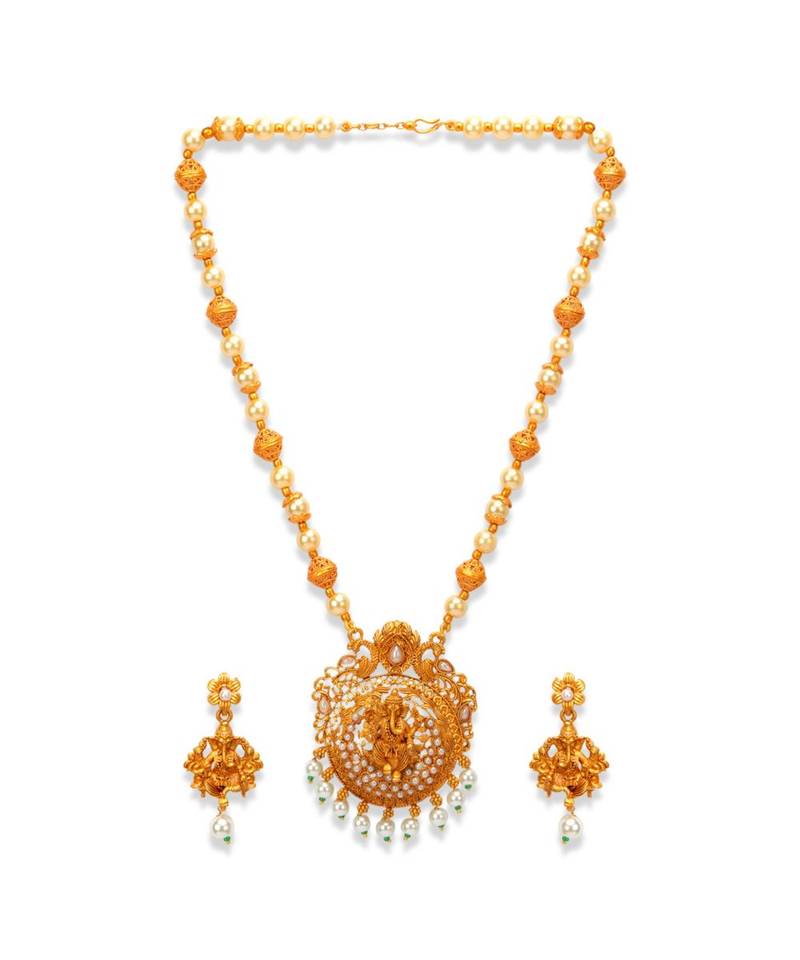 Gold Plated Maa Laxmi Stone Studded Necklace With Earrrings For Women And Girls