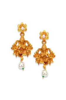 Gold Plated Maa Laxmi Stone Studded Necklace With Earrrings For Women And Girls