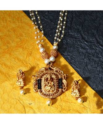 Gold Plated Maa Laxmi Stone Studded Necklace With Earrrings For Women And Girls 1