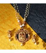 Gold Plated Maa Laxmi Stone Studded Necklace With Earrrings For Women And Girls