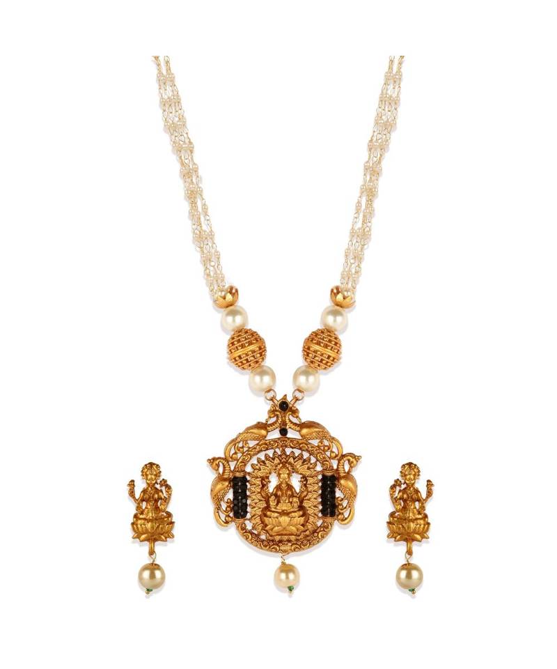 Gold Plated Maa Laxmi Stone Studded Necklace With Earrrings For Women And Girls