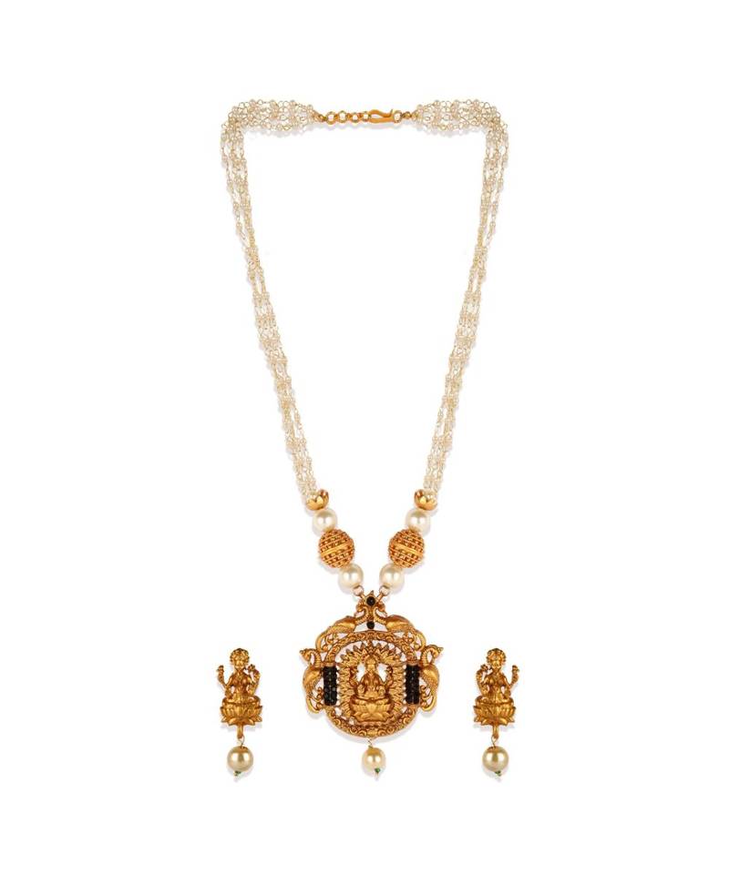 Gold Plated Maa Laxmi Stone Studded Necklace With Earrrings For Women And Girls