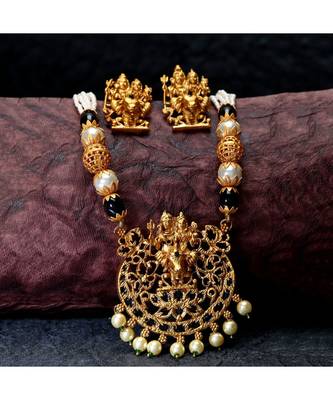 Gold Plated Maa Laxmi Stone Studded Necklace With Earrrings For Women And Girls 1