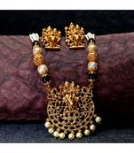 Gold Plated Maa Laxmi Stone Studded Necklace With Earrrings For Women And Girls