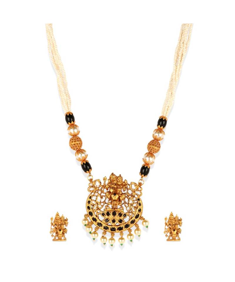 Gold Plated Maa Laxmi Stone Studded Necklace With Earrrings For Women And Girls