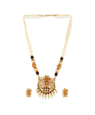 Gold Plated Maa Laxmi Stone Studded Necklace With Earrrings For Women And Girls 3
