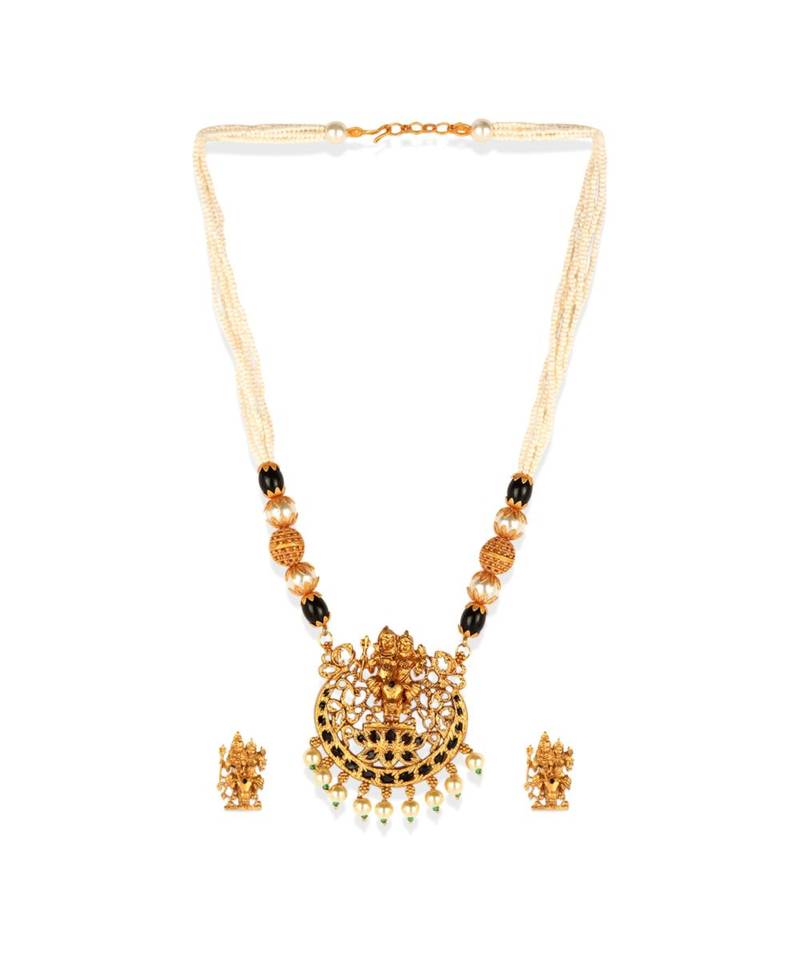 Gold Plated Maa Laxmi Stone Studded Necklace With Earrrings For Women And Girls
