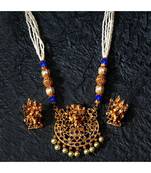 Gold Plated Maa Laxmi Stone Studded Necklace With Earrrings For Women And Girls