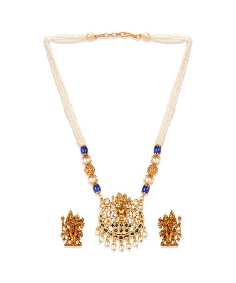 Gold Plated Maa Laxmi Stone Studded Necklace With Earrrings For Women And Girls