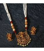 Gold Plated Maa Laxmi Stone Studded Necklace With Earrrings For Women And Girls