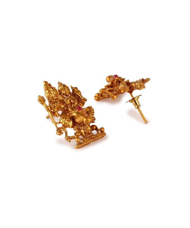 Gold Plated Maa Laxmi Stone Studded Necklace With Earrrings For Women And Girls