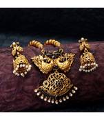 Gold Plated Maa Laxmi Stone Studded Necklace With Earrrings For Women And Girls