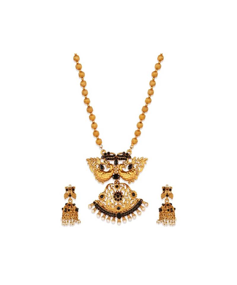 Gold Plated Maa Laxmi Stone Studded Necklace With Earrrings For Women And Girls