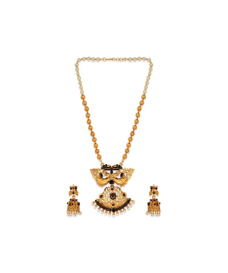 Gold Plated Maa Laxmi Stone Studded Necklace With Earrrings For Women And Girls