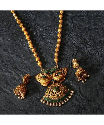 Gold Plated Maa Laxmi Stone Studded Necklace With Earrrings For Women And Girls 1