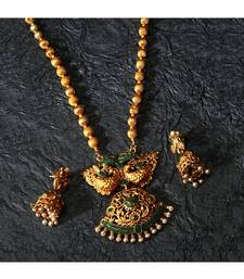 Gold Plated Maa Laxmi Stone Studded Necklace With Earrrings For Women And Girls