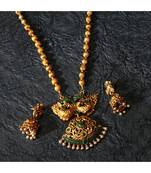 Gold Plated Maa Laxmi Stone Studded Necklace With Earrrings For Women And Girls