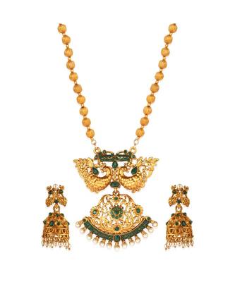 Gold Plated Maa Laxmi Stone Studded Necklace With Earrrings For Women And Girls 2