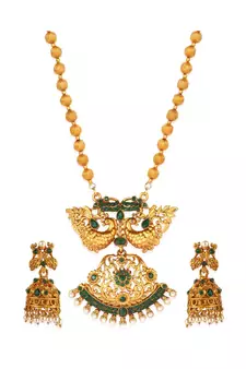 Gold Plated Maa Laxmi Stone Studded Necklace With Earrrings For Women And Girls