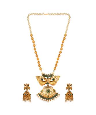 Gold Plated Maa Laxmi Stone Studded Necklace With Earrrings For Women And Girls 3