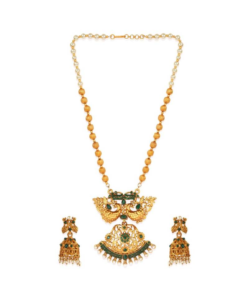 Gold Plated Maa Laxmi Stone Studded Necklace With Earrrings For Women And Girls