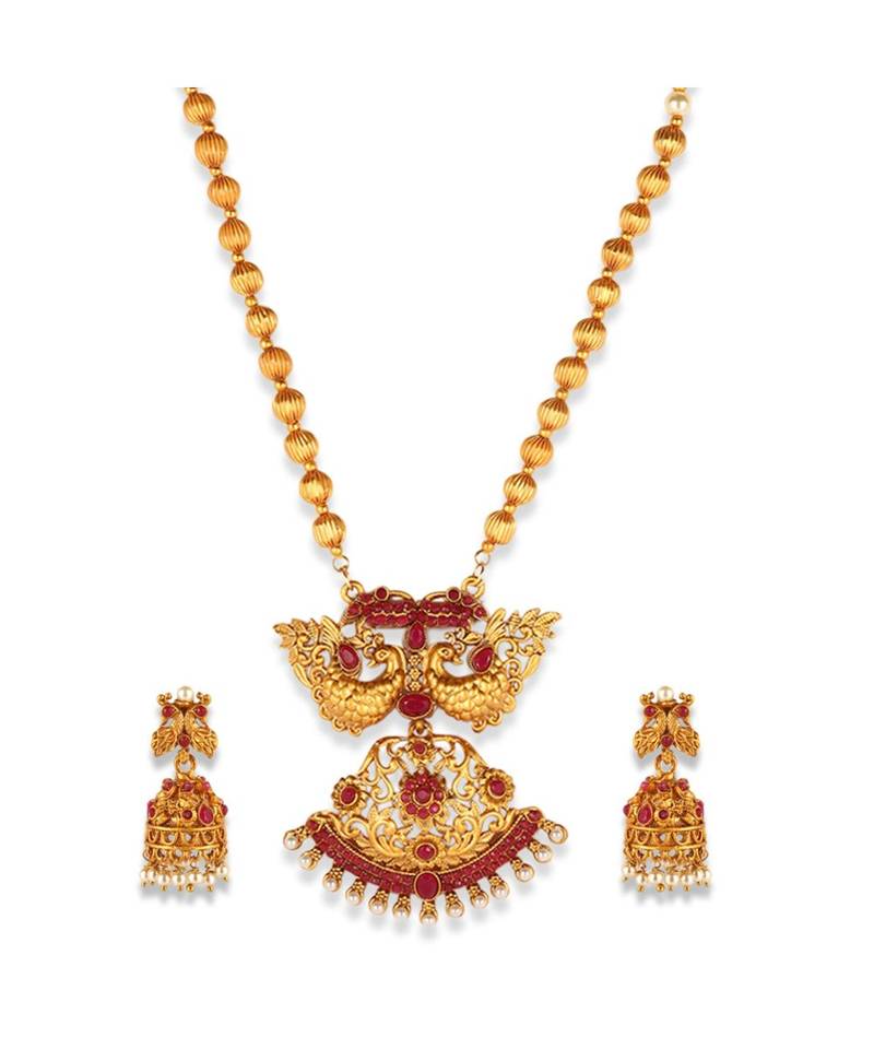 Gold Plated Maa Laxmi Stone Studded Necklace With Earrrings For Women And Girls
