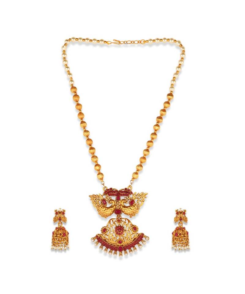 Gold Plated Maa Laxmi Stone Studded Necklace With Earrrings For Women And Girls