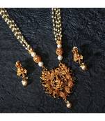 Gold Plated Maa Laxmi Stone Studded Necklace With Earrrings For Women And Girls